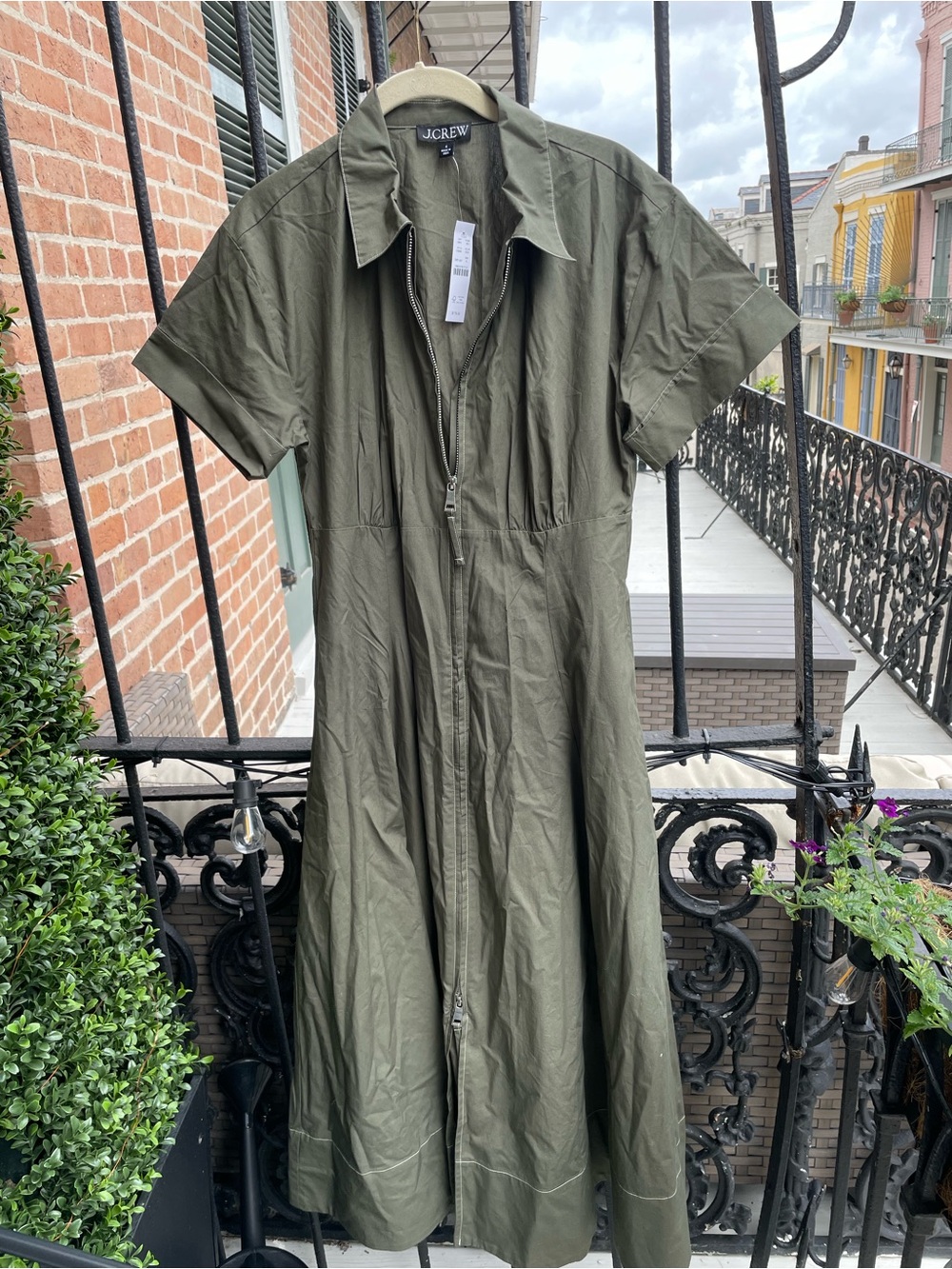 J. Crew Olive Green Zip-Front Midi Shirt Dress